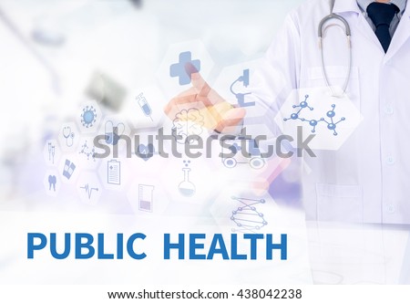 PUBLIC HEALTH  Medicine doctor working with computer interface as medical