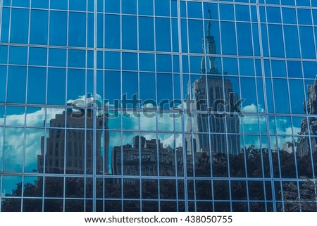 Refection building and blue sky clouds in new york city