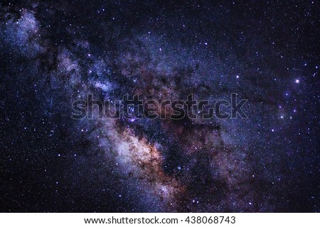 Close-up of Milky way galaxy with stars and space dust in the universe, Long exposure photograph, with grain.
 Royalty-Free Stock Photo #438068743