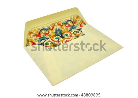 Open decorated envelope, isolated on white, with clipping path