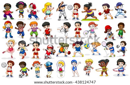 Children doing many sports and activities illustration