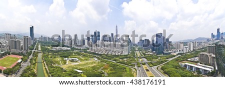 Aerial photography bird-eye view of City viaduct bridge road streetscape with landmarks buildings landscape in Shenzhen China