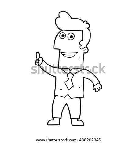 freehand drawn black and white cartoon businessman pointing