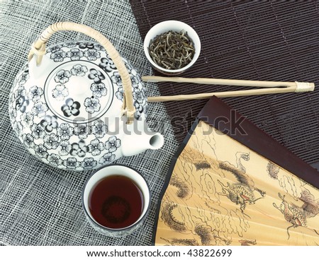 Chinese tea set with a chinese fan (large format photography)