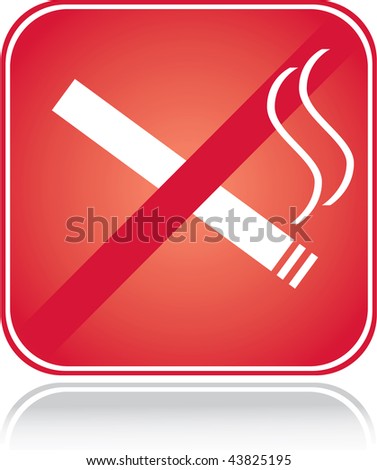 Red square sign no smoking area with reflection