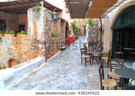 Old street from the Byzantine town of Monemvasia, Greece