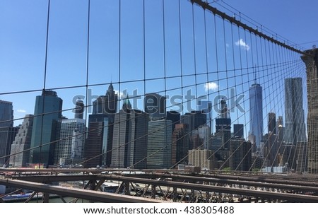 View of the New York City Downtown from the Brooklyn Bridge