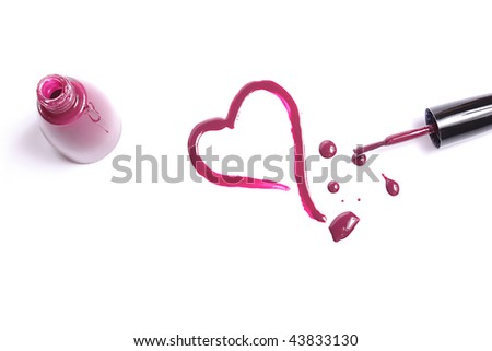 The drawn heart on  white background  varnish of cherry colour Royalty-Free Stock Photo #43833130