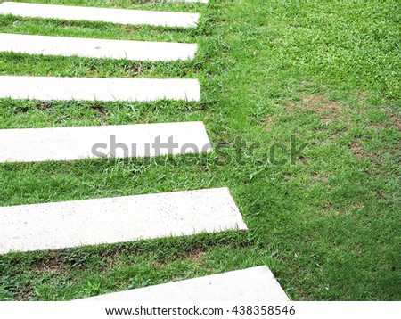 Cement path on lawn in garden and texture background.