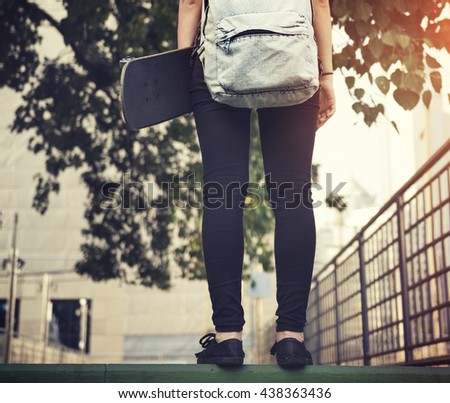 Young Woman Skater Walking Active Concept