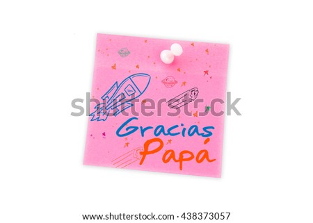 Word gracias papa against digital image of pushpin on pink paper
