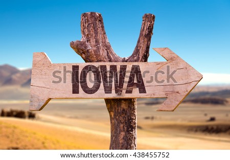 Iowa wooden sign with a desert background