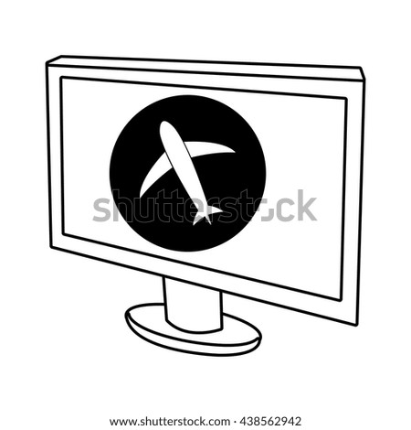electronic device screen with black circle and airplane icon over isolated background,vector illustration
