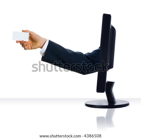 A hand sticking out giving a business card