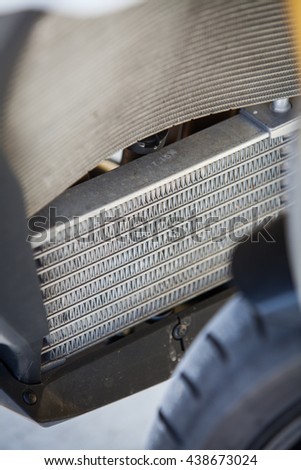 Close up shot of a motorcycle radiator.