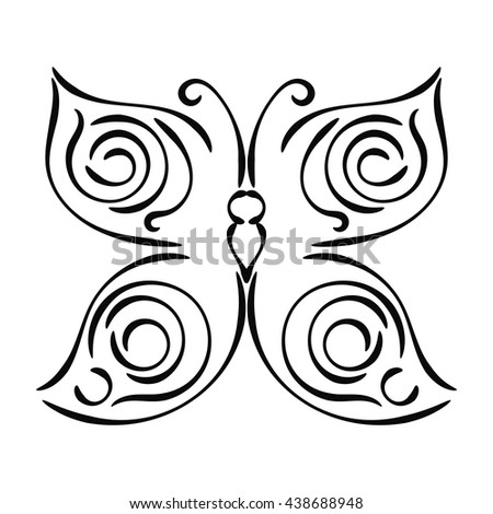 Linear curly hand drawn butterfly isolated on white background. Sketch butterfly icon. Vector illustration.