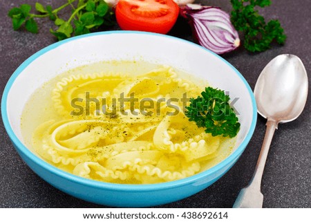 Soup with Chicken Broth with Noodles and Vegetables Studo Photo