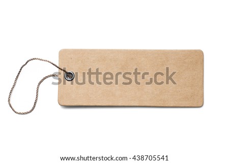 Blank brown cardboard price tag or label with thread isolated