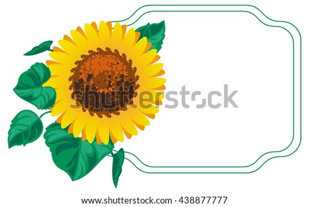 Horizontal frame with sunflower. Vector clip art.