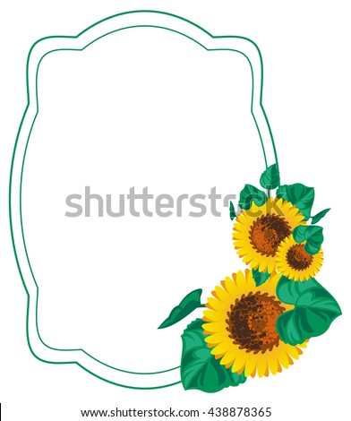 Vertical frame with sunflowers. Vector clip art.