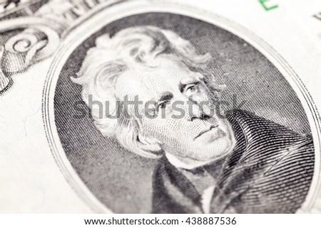   photographed close-up American dollars, small depth of field, banknote worth twenty dollars,
