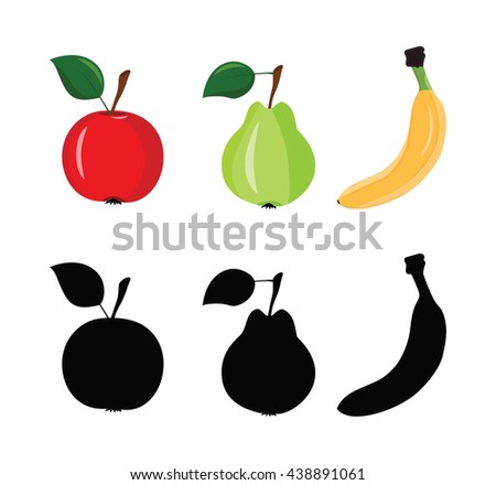 Fruit set. Apple, pear, banana.