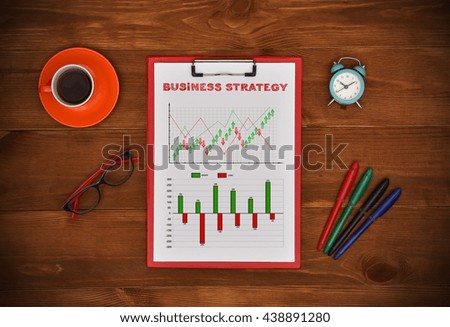 clipboard with drawing business strategy, top view