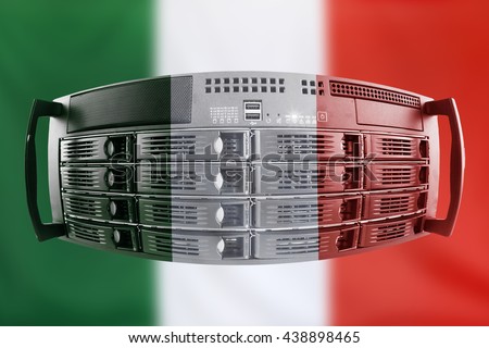 Concept Server with the Flag of Italy for use as local or country internet and hardware security image idea
