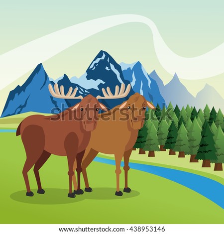 Landscape with animals design, mountain icon, Colourful illustrate