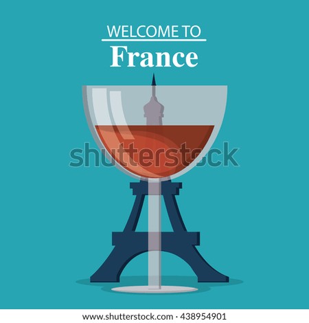 France design. Eiffel tower and glass of wine. vector graphic