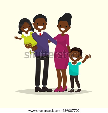 African American family. Father, mother, son and daughter. Vector illustration of a flat design