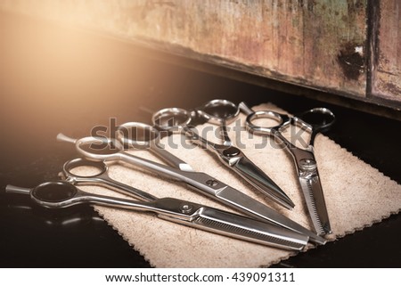 Set of different hairdresser scissors 