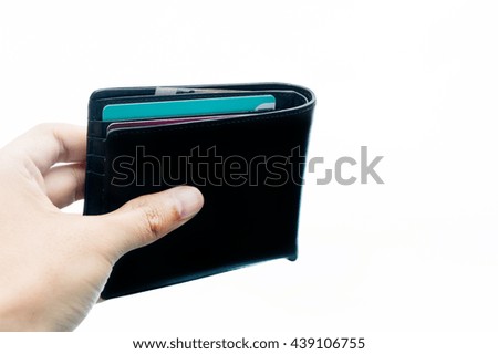 hand holding a wallet on a white background