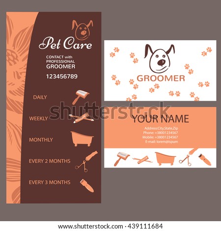Business card of grooming service pet, informative banner