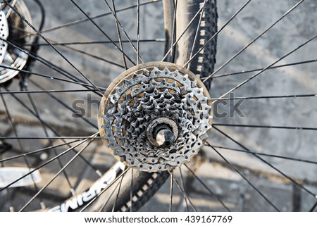 Bicycle repair. Bicycle chain close-up. Selective soft focus