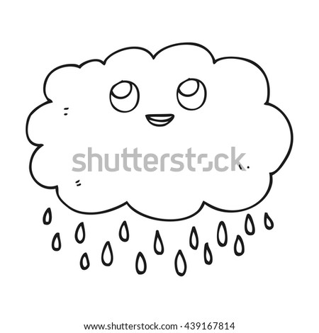 freehand drawn black and white cartoon raincloud