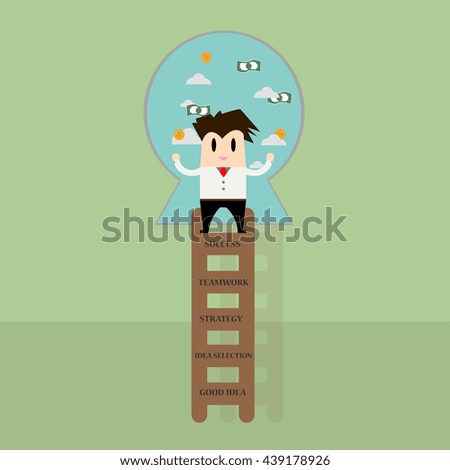 Businessman going up on a ladder to success, 5 step for success