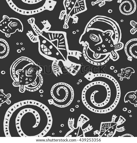 seamless texture African Injun folk style pattern black and white