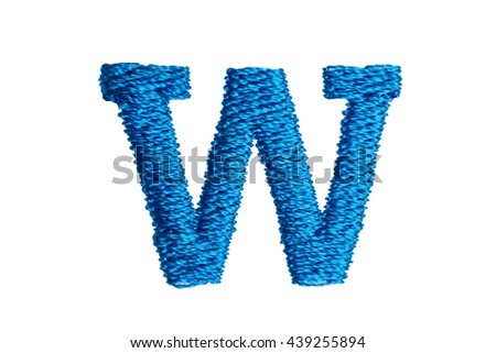Blue Embroidery Designs alphabet W isolate on white background