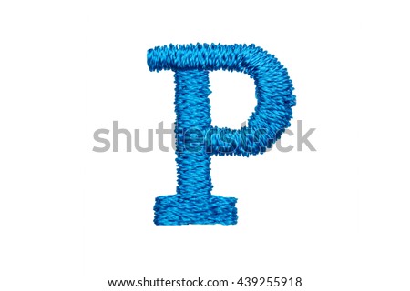 Blue Embroidery Designs alphabet P isolate on white background