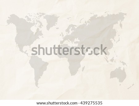 Abstract sepia color crumpled paper or recycle paper for backgrounds with world map in black tone 