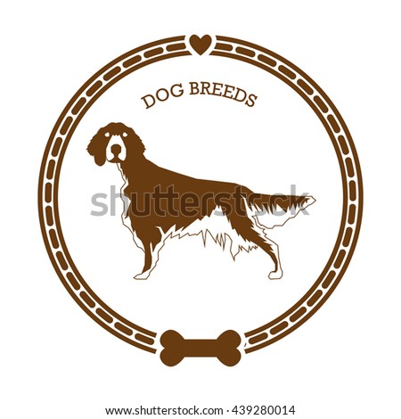 Isolated retro sticker with a dog breed illustration, text, hearts and a bone icon