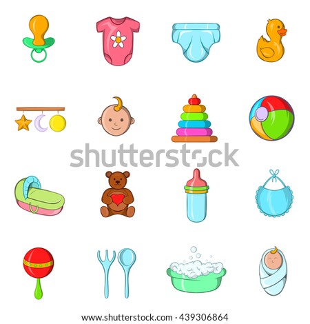 Baby icons set, cartoon style