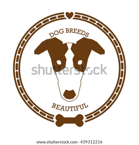 Isolated retro sticker with a dog breed illustration, text, hearts and a bone icon