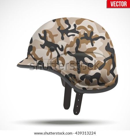 Military modern camouflage helmet. Side view. Army symbol of defense. Vector Illustration Isolated on white background.