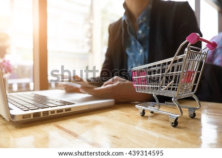 Online shopping concept in the morning time.