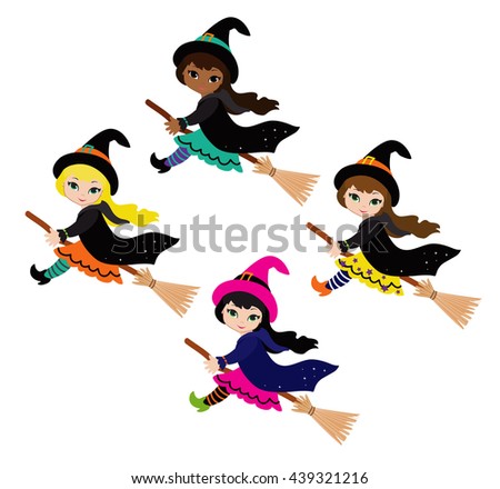 Halloween Cute Witches set. Raster copy.