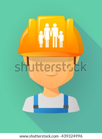 Anonymous male worker avatar wearing a safety helmet that shows a conventional family pictogram