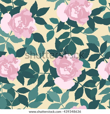Hand drawn pink roses, vector seamless pattern. Background for web pages, wedding, save the date invitations and cards, fabric texture.