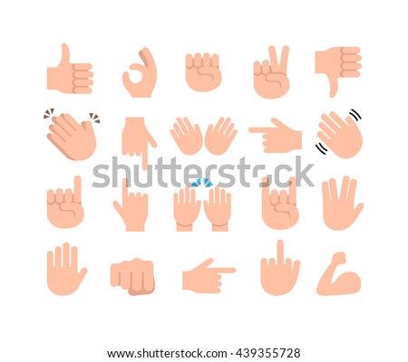 Abstract funny flat style hand emoji emoticon icon set